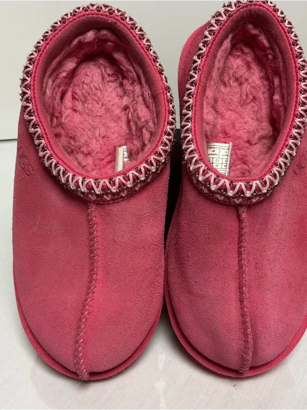 UGG Tasman Slipper Pink Suede Sheepskin Lined Youth Size 13